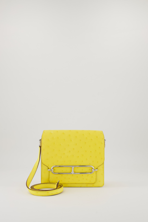 Hermès Mini Roulis 18 in Jaune Citron Ostrich Leather with Palladium Hardware