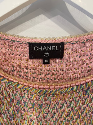 Chanel Pink Multicolour Knitted Mini Dress with CC Logo Detail Size FR 38 (UK 10)