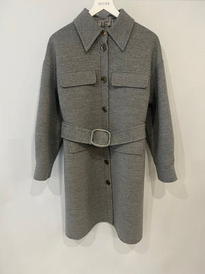 Fendi Grey Wool Belted Coat with FF Logo Lining Gold Logo Buttons Size IT 42 (UK 10) RRP £3,600