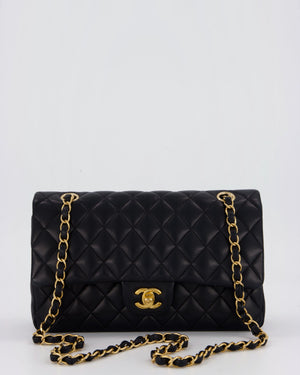 Chanel Black Classic Medium Double Flap Bag in Lambskin Leather with Gold Hardware