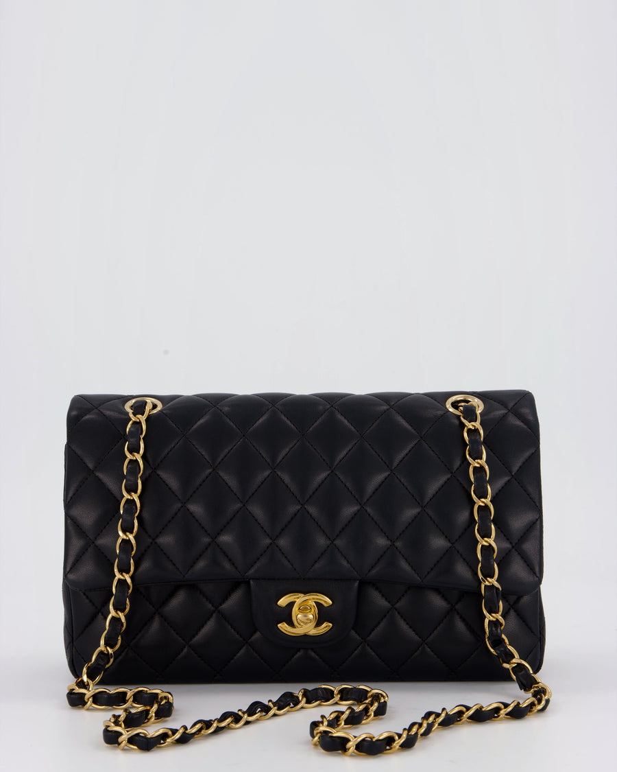 Chanel Black Classic Medium Double Flap Bag in Lambskin Leather with Gold Hardware
