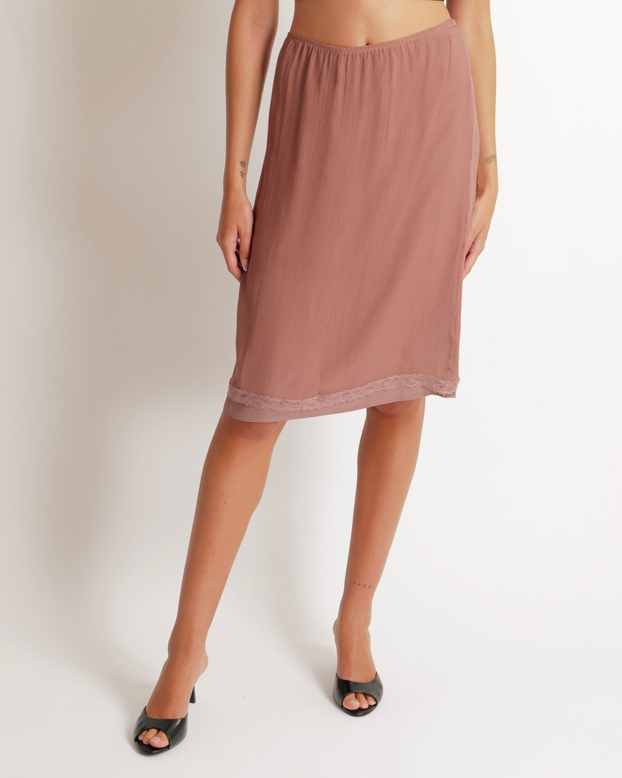 Gucci Pink Silk Skirt with Lace Trim Detailing Size XL (UK 14)