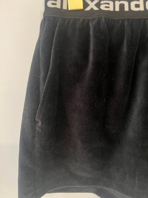 Alexander Wang Black Velour Ribbed Shorts with White Logo Band Detail Size M (UK 10) RRP £350