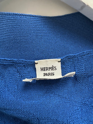 Hermès Electric Blue Silk & Cotton Long Cardigan with Chaine D'Ancre Buttons Size FR 36 (UK 8)