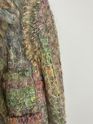 Chanel Green 03/A Knitted Jacket with Purple Stone Button Details Size FR 38 (UK 10)