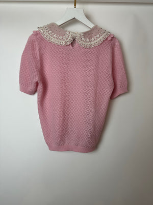 Miu Miu Baby Pink Peter Pan Collar Cashmere Knit Jumper Size IT 42 (UK 10) RRP £990