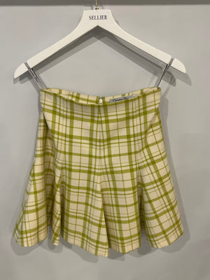 Christian Dior Cream and Lime Plaid Wool Mini Skirt Size FR 34 (UK 6)