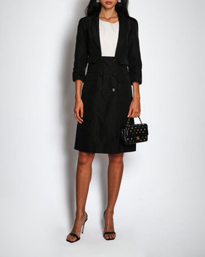 Chanel Black and White Dress and Trench Coat Set with Black Logo Buttons Size FR 36 (UK 8)