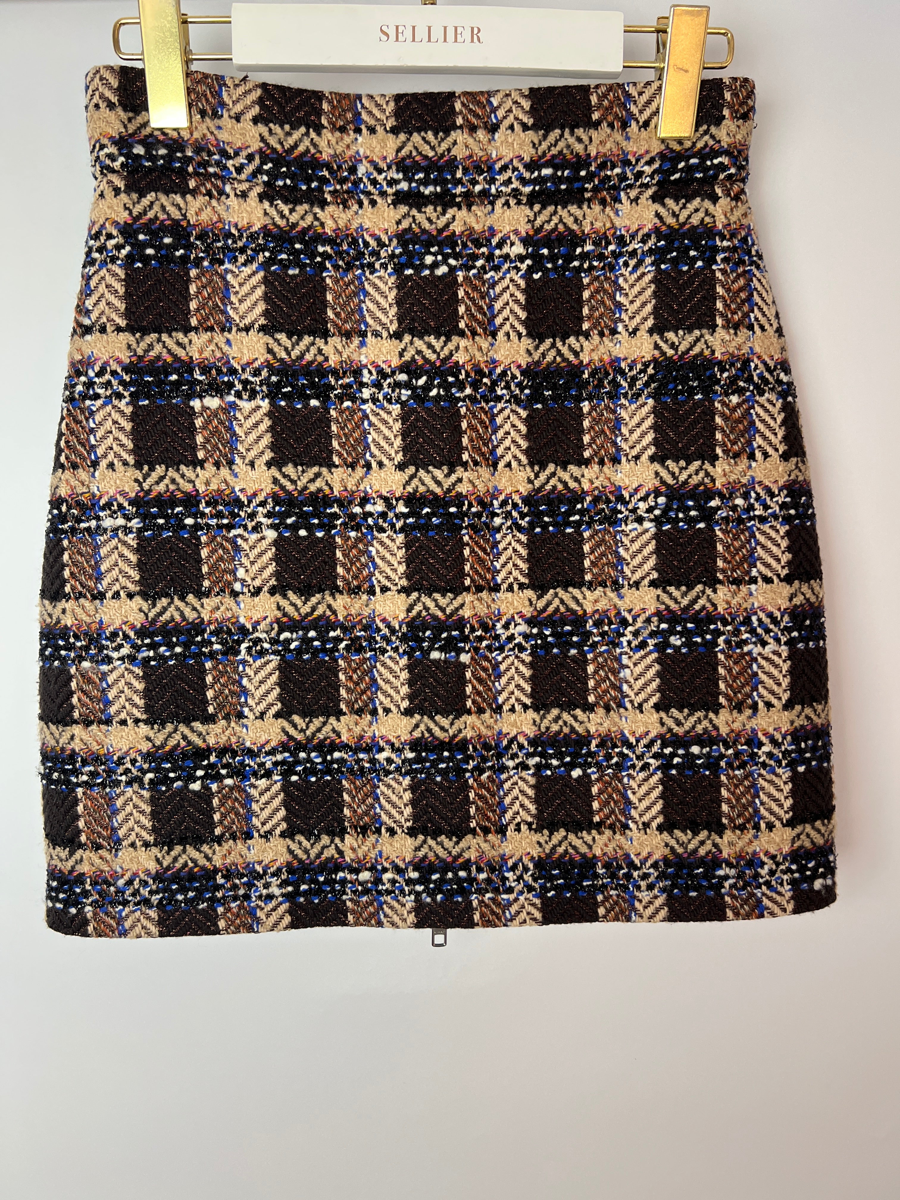 Gucci Brown Wool Houndstooth Mini Skirt with Metallic Thread
