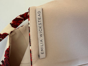 Emilia Wickstead Cream and Red Floral Crop Top and Midi Skirt Set Size UK 12