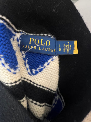 Polo Ralph Lauren White, Blue, and Black Wool and Cashmere Intarsia Knit Midi Skirt Size L (UK 12) RRP 495£