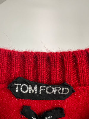 Tom Ford Red Wool Long Sleeve V-Neck Jumper Size IT 48 (UK 16)