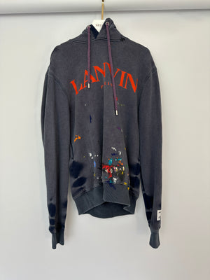 Lanvin X Gallery Dept Blue Washed Logo Hoodie with Paint Detail Size Small (UK 8)