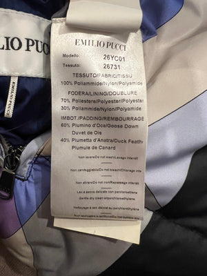 Emilio Pucci Purple and Multi-Colour Reversible Sleeveless Puffer Jacket with Abstract Pattern Size IT 44 (UK 12)