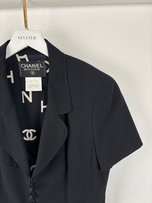 Chanel Vintage Runway 97S Black, White CC Logo Slip Dress and Jacket Set with CC Chanel Button Size FR 42 (UK 14)