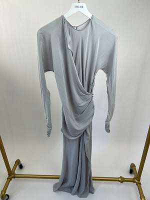 Alessandra Rich Dove Grey Round Neck Maxi Dress with Side Button Detail IT 38 (UK 6)