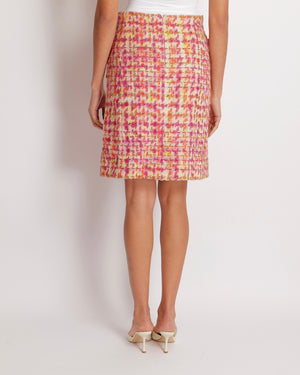 Chanel Tweed Pink and Multi-Colour Mini Skirt with Champagne Gold CC Logo Details Size FR 34 (UK 6)
