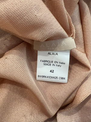 Alaia Burgundy Perforated Striped Long-Sleeved Mini Dress Size FR 42 (UK 14)