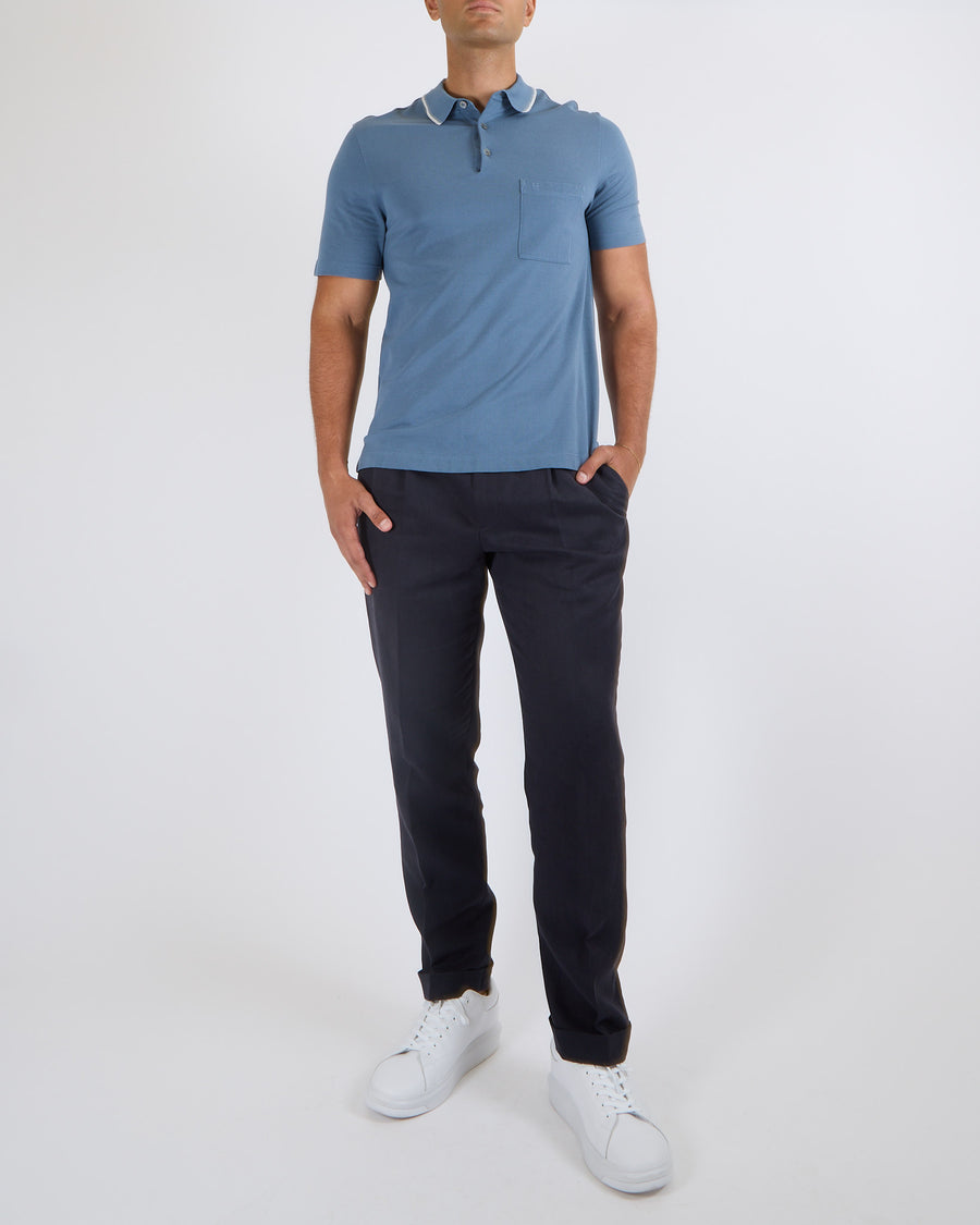 Hermès Menswear Blue Polo T-Shirt with Logo Detailing Size M (UK 40)