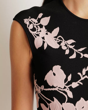 Alexander McQueen Black and Baby Pink Floral Embroidered Mini Sleeveless Dress Size IT 40 (UK 8)