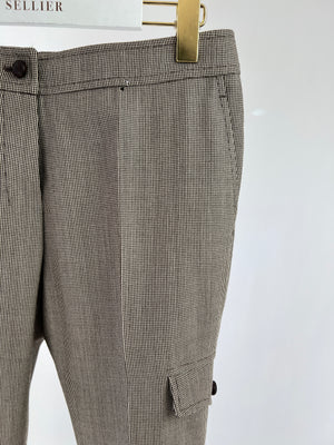 Yves Saint Laurent Brown Houndstooth Straight leg Tailored Trousers with Brown Leather Button Details Size FR 38 (UK 10)