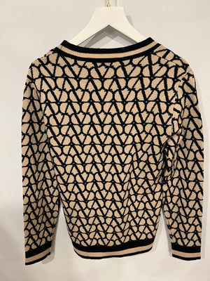 Valentino Black and Beige Wool Vlogo Jumper Size XS (UK 6)