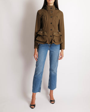 Burberry Khaki Hooded Jacket with Tiered Bottom Detail Size UK 8
