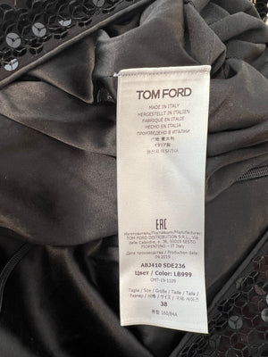 Tom Ford Black Sequin Embellished Mini Dress with Cut Outs and Draped Belt Detail Size IT 38 (UK 6)
