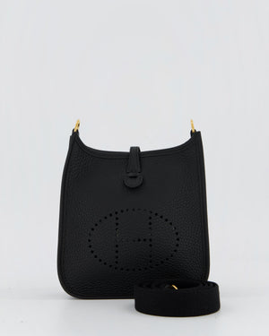 Hermès Mini Evelyne Bag in Black Clemence Leather with Gold Hardware