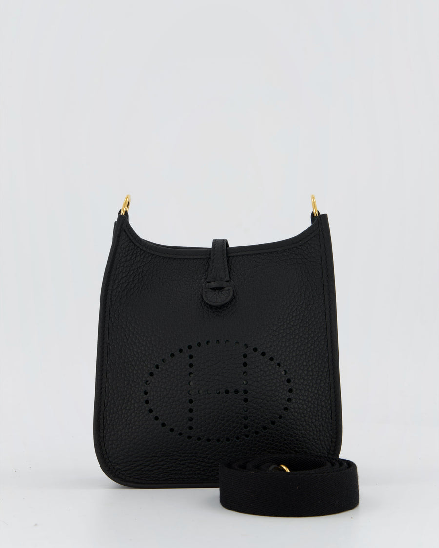 Hermès Mini Evelyne Bag in Black Clemence Leather with Gold Hardware