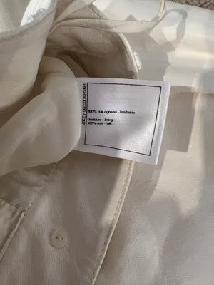 Chanel Resort 2019 La Pausa White Leather Trousers with Gold and Pearl Embellished CC Logo Button Size FR 36 (UK 8)