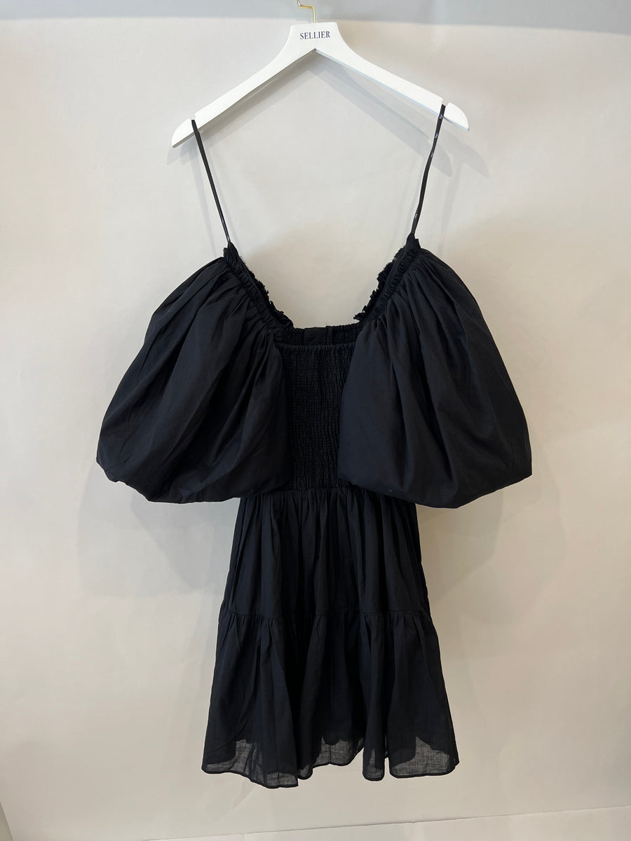 Aje Black Cotton Mini Dress with Puffy Sleeves Size UK 6 RRP £300