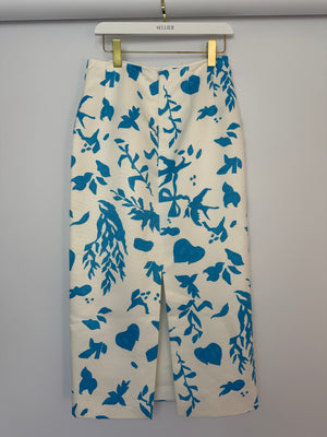 Emilia Wickstead White and Blue Floral Printed Crop Top and Midi Skirt Set Size UK 12