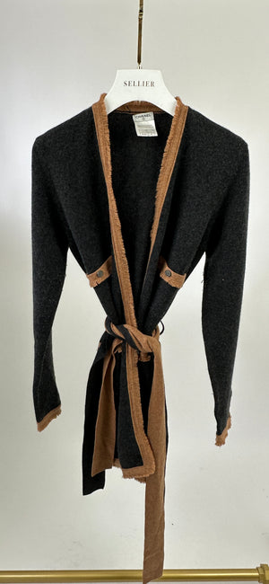 Chanel 06/A Charcoal Long Line Cardigan with Tie Detail FR 38 (UK 10)