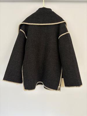 Totême Black Embroidered Wool Blend Scarf Coat Size DK 38 (UK 10) RRP £810