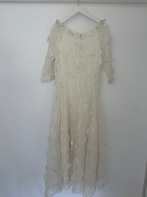 Christian Dior White Long Sleeve Maxi Dress with Floral Appliqué Detail Size FR 36 (UK 8)