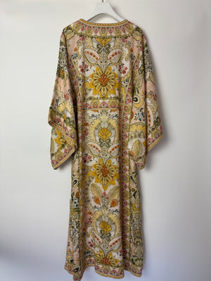 Zimmermann Laurel Floral Linen Kaftan Dress With Tie Detail Size 0 (UK 8)