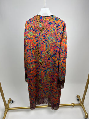 Etro Multicolour Abstract Print Longline Coat with Tassel Hem One Size