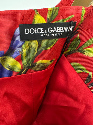 Dolce & Gabbana Red Floral Print Midi Skirt Size IT 40 (UK 8)