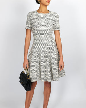 Alaia White and Black Printed Short-Sleeved Mini Dress Size FR 40 (UK 12)