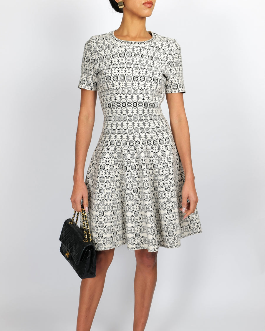 Alaia White and Black Printed Short-Sleeved Mini Dress Size FR 40 (UK 12)
