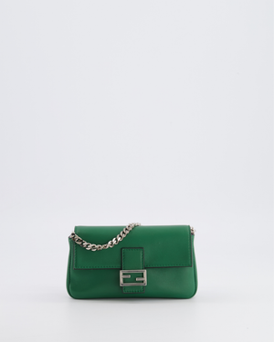 Fendi Micro Baguette Bag in Forest Green Lambskin Leather with Silver Hardware