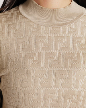 Fendi Beige FF Logo Metallic Long-Sleeve Top Size IT 42 (UK 10)&nbsp;