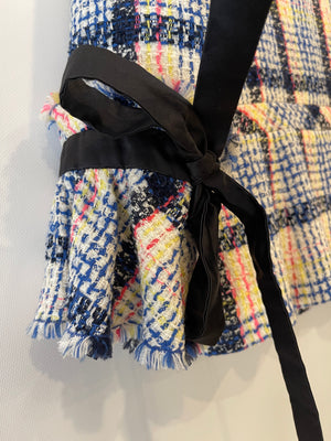 Chanel Blue and Multicolour Tweed Jacket With Black Logo Buttons and Satin Bow Details Size FR 38 (UK 10)