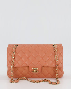 Chanel Peach Pink Medium Classic Double Flap Bag in Lambskin Leather with Champagne Gold Hardware