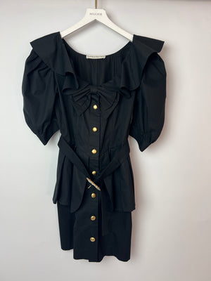Alessandra Rich Black Mini Dress with Bow Neckline and Belt Detailing Size IT 40 (UK 8)