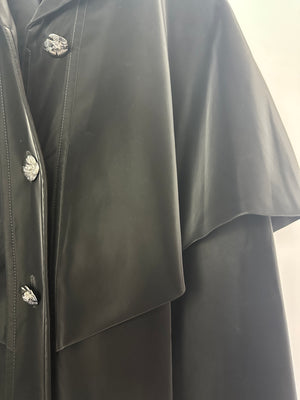 Chanel 23K Black Coated Canvas Cape with Floral Detail Buttons Size FR 40 (UK 12)