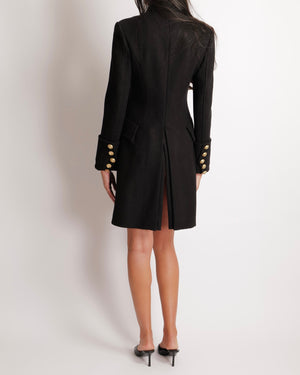 Balmain Black Wool Double Breasted Coat with Gold Buttons Size FR 38 (UK 10)
