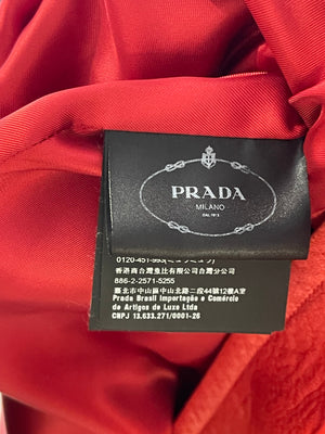 Prada Red Lambskin Leather Coat with Black Button Details Size IT 42 (UK 10)