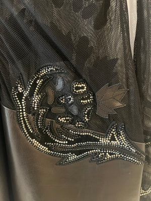 Jitrois Black Leather and Mesh Mini Dress with Crystal Embellished Suede Appliques Size FR 36 (UK 8)